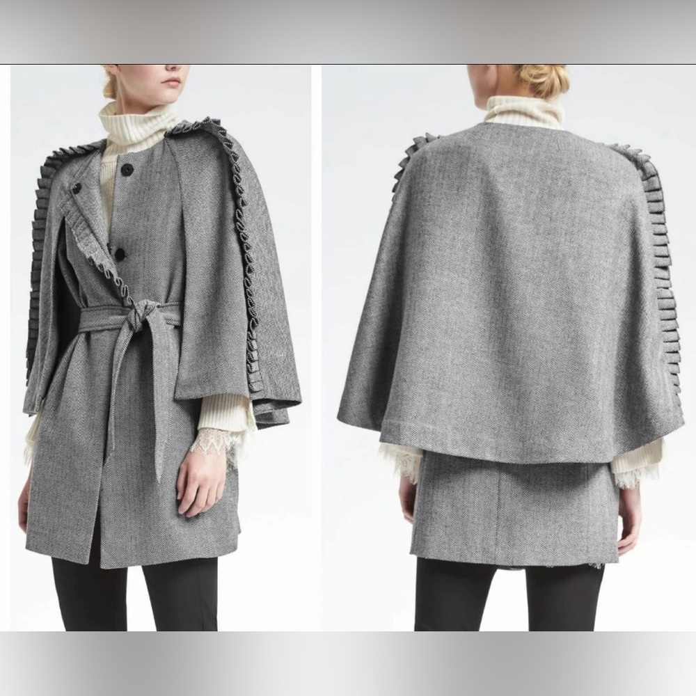 New Olivia Palermo Banana Republic Belted Wool Blend Cape Coat Jacket Small